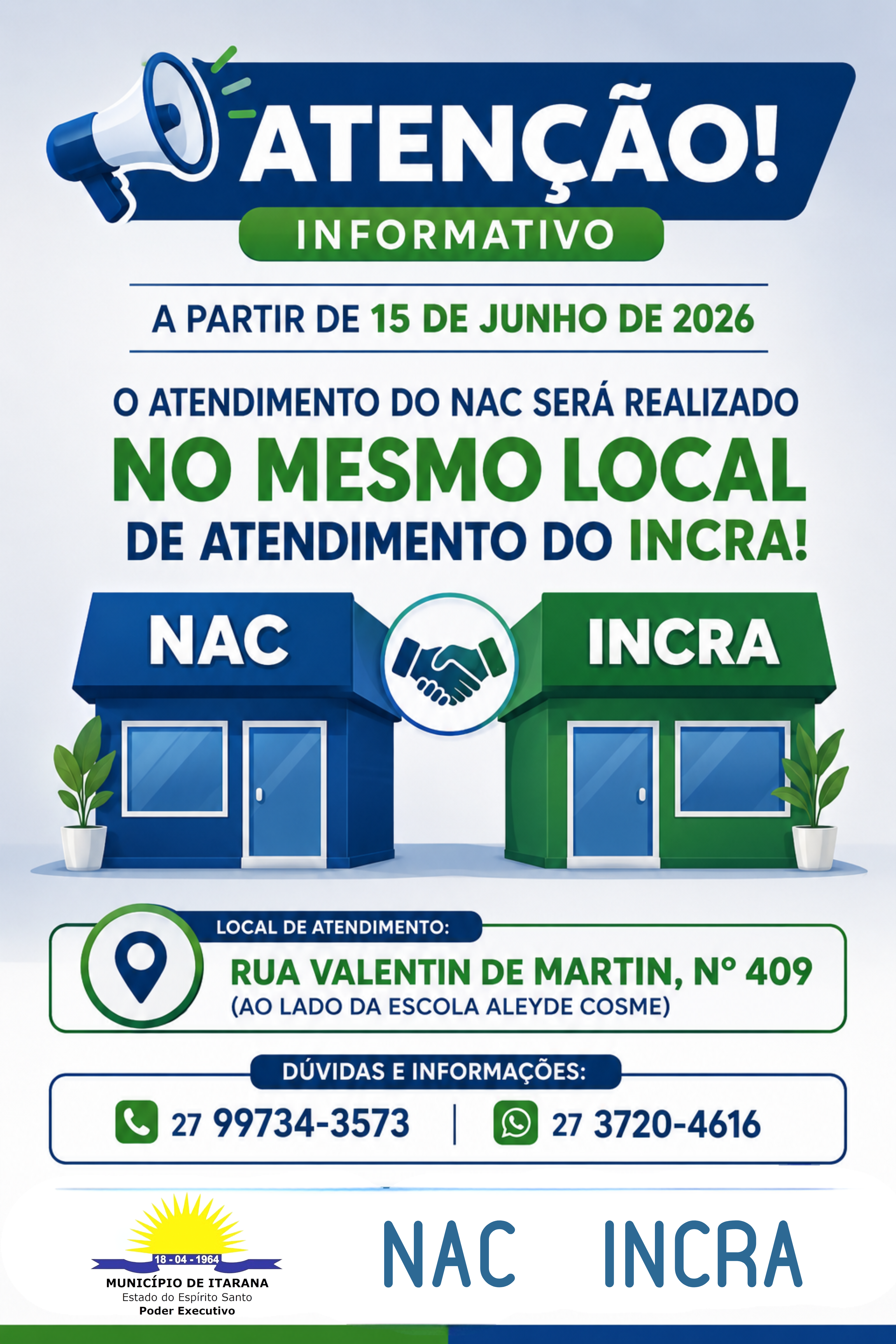 Atendimento do NAC passará a ser realizado no mesmo local de atendimento do INCRA a partir de 15 de junho de 2026