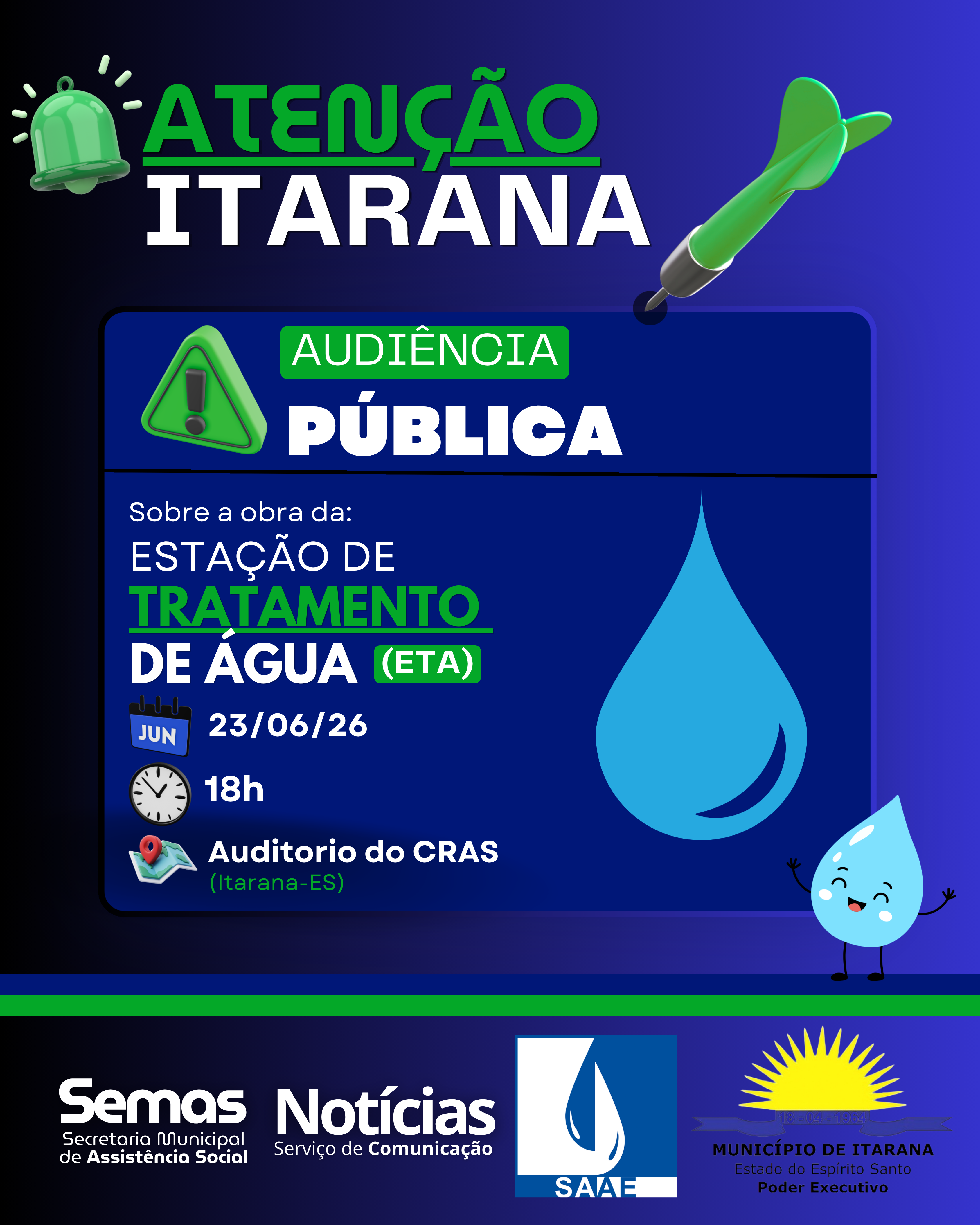 Prefeitura de Itarana convida população para Audiência Pública sobre a Obra da Estação de Tratamento de Água (ETA)