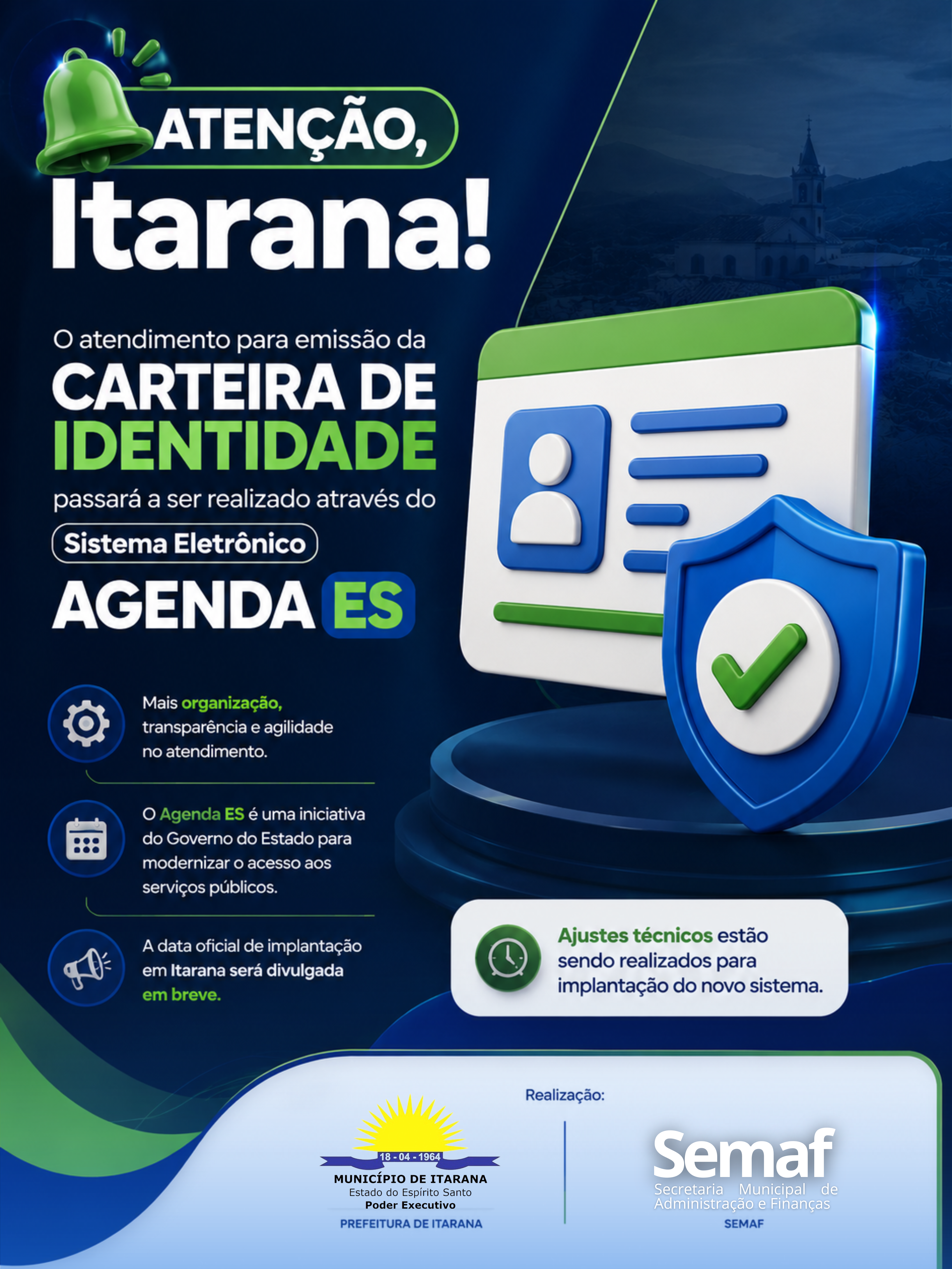 Atendimento para emissão da Carteira de Identidade passará a utilizar o sistema Agenda ES em Itarana